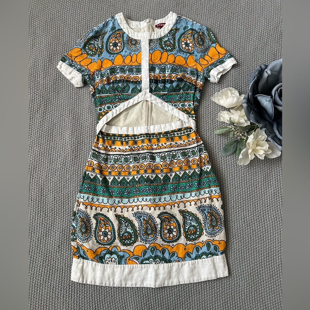 STAUD Perla Cutout Short Cap Sleeve Mini Dress Size 2